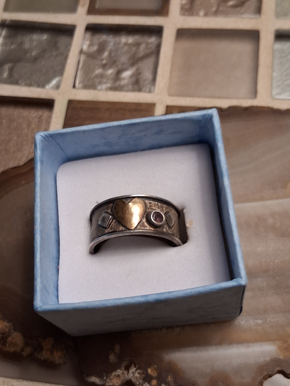 Sterling Silver Heart Band Ring with Pink Accent - Picture 2 of 7